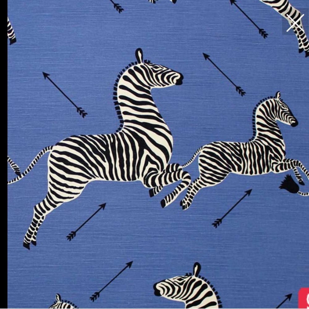 Scalamandre Whimsical Prancing Zebra Print Fabric, Denim 1 Yard